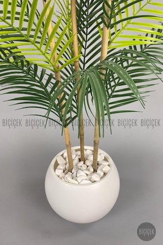 Biçiçek Yapay Areka Ağaci 120 Cm 24 Yapraklı Beyaz Küre Saksıda