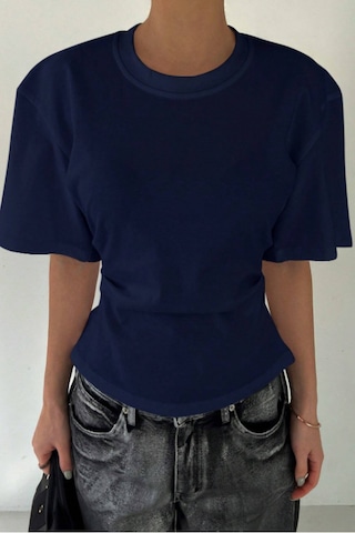 Kadın Lacivert Kısa Kollu Sırt Dekolteli Slim Fit Bluz/t-shirt Lacivert
