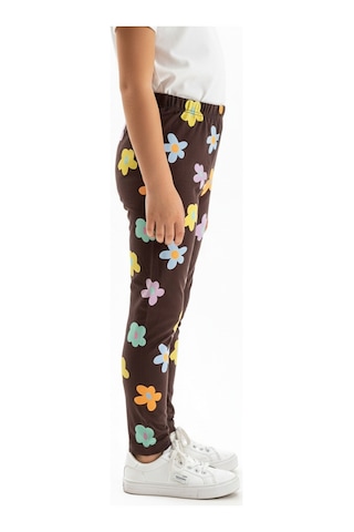Toontoy Kids Toontoy Kız Çocuk Beli Lastikli Renkli Çiçek Baskılı Tayt 25029 Kahve