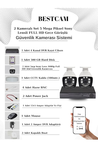 2 Kameralı Set 5 Mp Sony Lensli Full Hd Kamera Seti 500 Gb Hdd