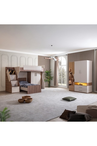Ranza, Milano Genç Odası Takımı Çift Kişilik Dolaplı Modern Ranza + Üç Kapaklı Modern Dolap 90 X 190 CM
