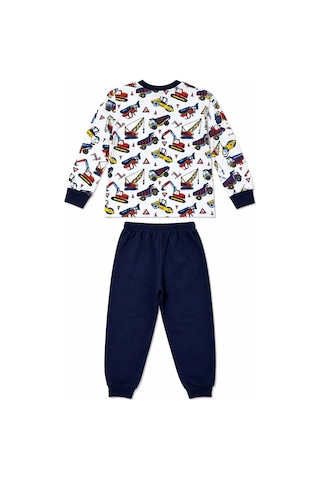 Ertaş Trend Store Erkek Çocuk Premium Penye İş Makinesi Desenli Uzun Kollu Pijama Takımı 2-11 Yaş - Lacivert Çok Renkli