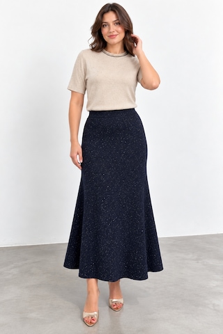 Bihan Store Kadın Simli Triko Etek W27-32940 - Lacivert
