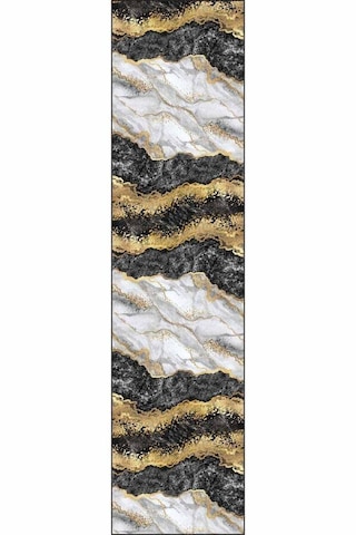 Siyah Gold Kaymaz Mermer Desen Özel Ölçü Rulo Yolluk Ar263n11 Siyah - Gold
