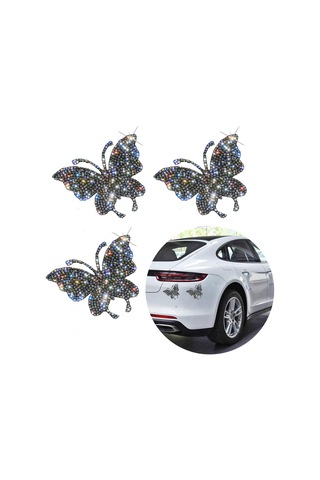 3 Adet Bling Kelebek Kristal Yapay Elmas Araba Çıkartması Çok Renkli