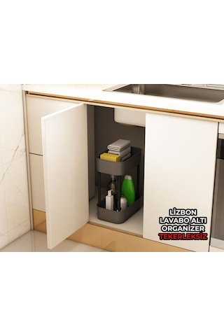 Lizbon Çok Amaçlı 2 Katlı Banyo Organizer Düzenleyici Dolap Içi Tezgah Altı Tekerleksiz Organizer Gri
