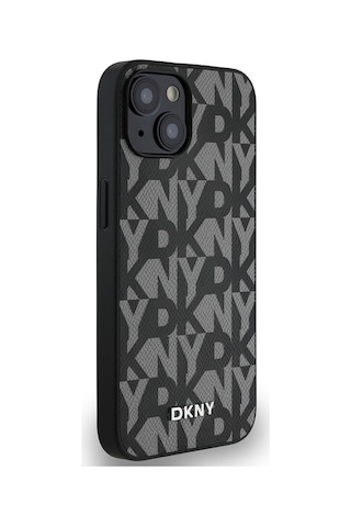 Apple Uyumlu iPhone 15 Kılıf Dkny Lisanslı M-safe Şarj Özellikli 3d Yazılı Grid Pattern Kapak Gri