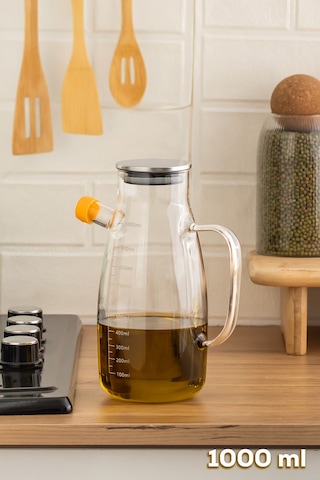 Porsima 2092 Metal Kapaklı Vakumlu Ölçekli Borosilikat Cam Yağdanlık Yağlık Sirkelik 1000ml Şeffaf