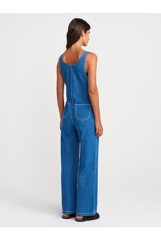Dilvin 71809 İnce Kumaş Salaş Denim Tulum-mavi Mavi