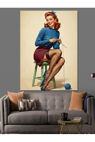 Dikiş Ören Pin-up Kadın Dekoratif Kanvas - Mdf Ahşap Tablo