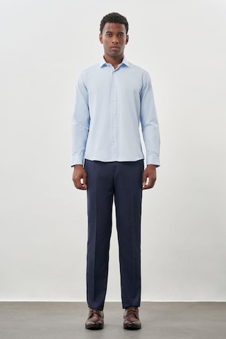 İmza Koyu Mavi Uzun Kol Düz Bez Ayağı Yarım İtalyan Yaka Cepsiz Pamuklu Classic Slim Fit Gömlek 1004245268 Koyu Mavi