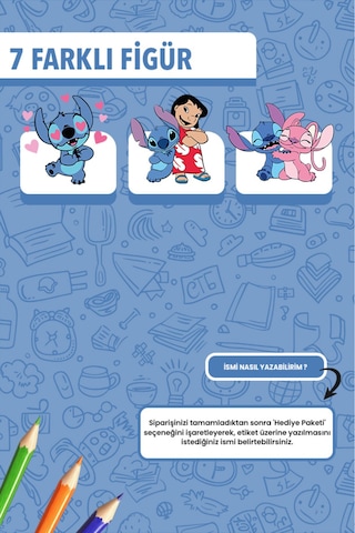 İsim Yazılabilir Stitch Temalı Kişiye Özel Okul Etiketi Kalem & Defter İçin 200 Adet Çoklu