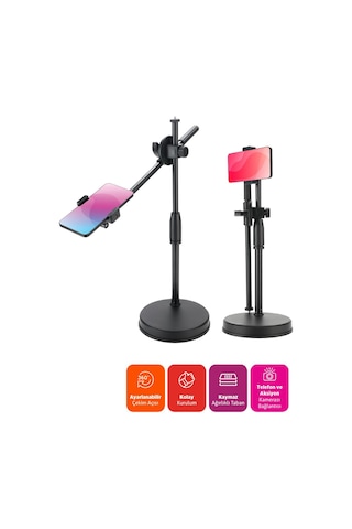 Polosmart Psm139 Masaüstü Tripod 360 Döner Telefon Tutucu Ring Light Uyumlu Siyah