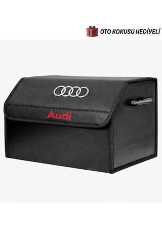 Audi Marka Logolu Oto Bagaj Organizer Çanta Oto Bagaj Çantası 2 Bölmeli Suni Deri Boyutlar : 48 Cm X 31 Cm X 29 Cm