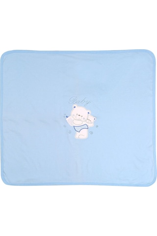 %100 Pamuklu Yenidoğan Çift Katlı Penye Bebek Battaniyesi Sb 513 Mavi Mavi