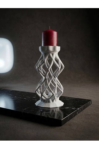 3D Mumluk Şamdan Mermer Desenli Salon Aksesuarı