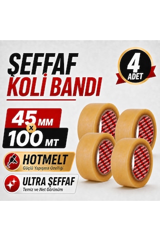 Sanplaza Şeffaf Hotmelt Koli Bandı 45 Mm X 100 Mt Güçlü Yapışkanlı Paketleme Ambalaj Bandı 4 Adet