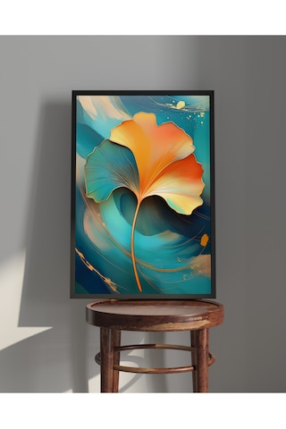 Tablo Ahşap Çerçeveli Tablo Çerçeveli Poster Gingko Biloba Tek Yapraklı , Çiçek Temalı Tablo