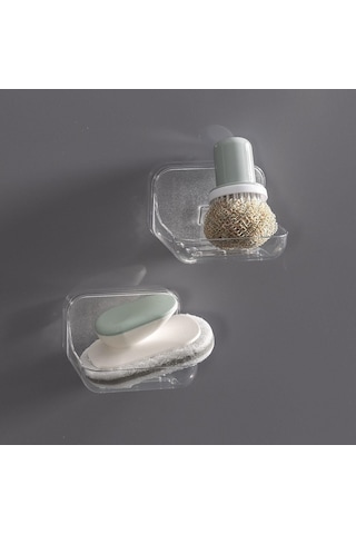 Banyo Mutfak İçin Delme Gerektirmeyen Duvara Monte Yapışkanlı Sabunluk Yarı Saydam Plastik Diğer