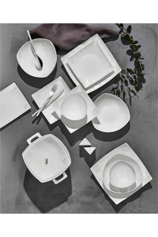 Karaca Fine Bone New Damla 60 Parça 12 Kişilik Kare Yemek Takımı