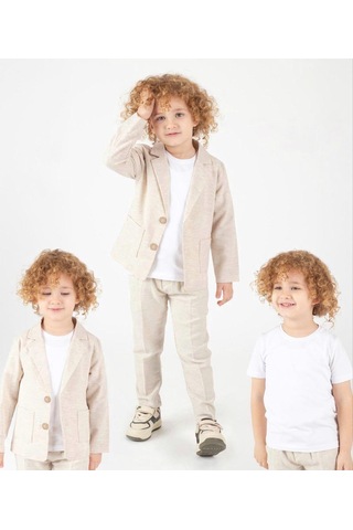 Ceketli Tişörtlü Erkek Çocuk Keten Damatlık Takım M00714 Bej