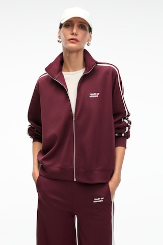 ZINNIE Kadın Regular Nakış Ve Yan Şerit Detaylı Metal Fermuarlı Dik Yaka Bordo Ceket