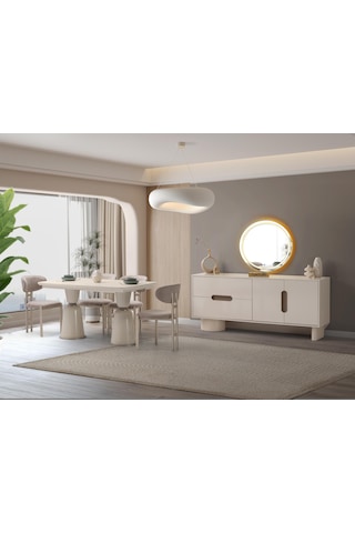 Vizyon Modern Dolaplı Çekmeceli Aynasız Konsol 180 45 85 Ekru