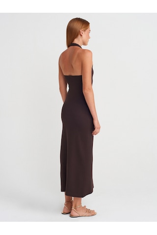 Dilvin 91476 Halter Yaka Midi Elbise-koyu Kahve Koyu Kahve
