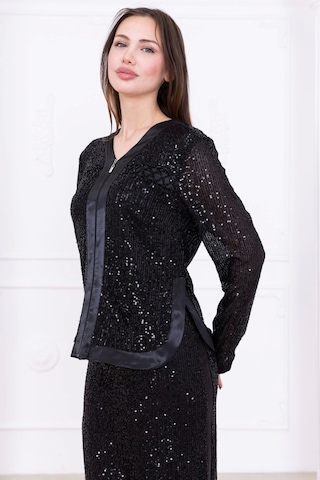 V Yaka Payetli İkili Takım 4716-siyah Siyah