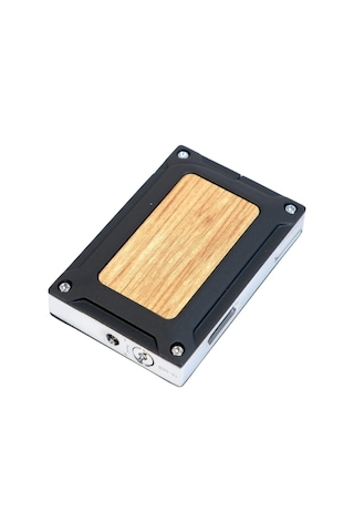 Caseti Tek Torch Pürmüz Siyah Ahşap Desenli Metal Puro Çakmağı