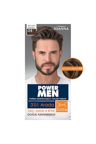 Power Men Color Saç, Sakal Ve Bıyık İçin 3'ü1 Arada Krem Boya 04 Doğal Kahverengi