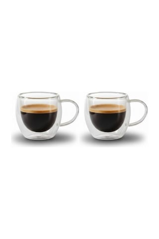 2'li Türk Kahvesi Bardağı Kuplu Espresso Bardağı Çift Cidarlı 80 Ml Şeffat