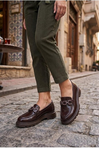 Fort Ventes 35836 Kahve Açma Toka Detaylı Rahat Loafer Kadın Ayakkabı Kahverengi