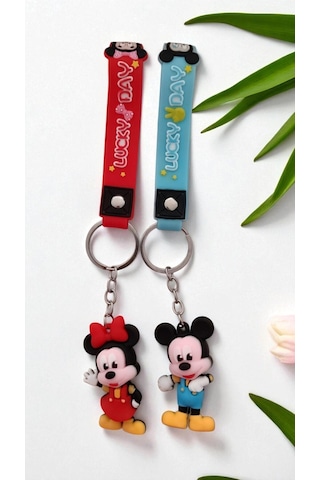 2 Li Mickey Ve Minnie Mouse Temalı Çift Anahtarlık Seti - Silikon Figürlü Ve Çanta Aksesuar