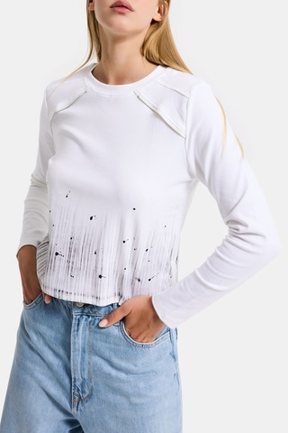 Itsbasic Kadın Beyaz W5 Özel Baskılı Kumaş Fermuar Detaylı Tasarım Body