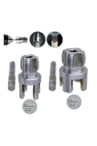 Pvc Pprc Boru İç Ve Dış Diş Açma Aparatı 20/25 Mm 2 Li Set