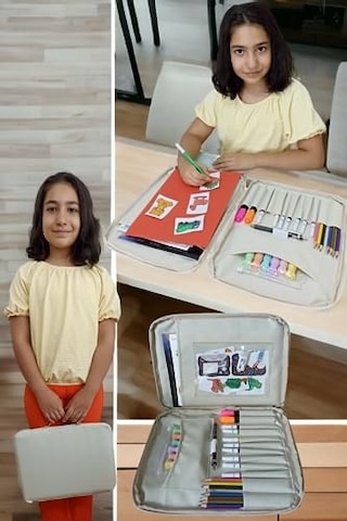 3 Resim Çantası Kalemlikli Defter Boya Malzemeleri Aktivite Çantası Unisex Kırtasiye Çantası
