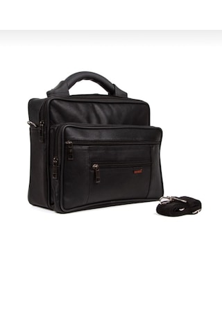 Newish Polo Hakiki Deri Plastik Saplı Postacı El Omuz Çantası Yan Büyük-kasasız Siyah - Siyah