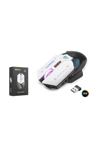 Mkespn W19 Dual Mode Kablosuz Gaming Mouse 10000 Dpı 7 Tuş Makro 1000hz Rgb - Siyah Beyaz