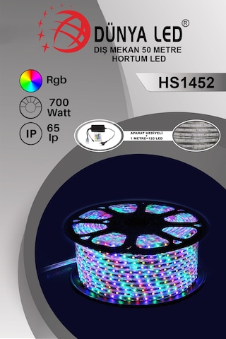 Hs.1452-Rgb50 220V 60 Ledli Rgb Hortum Led 50Metre+Aparat Hediye