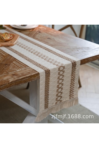 Skycity Bej 30x220 Cm Pendilli Kumaş Masa Örtüsü - Amerikan Boho Stili Kaba Kumaş Örgü - Noel, Düğün Ve Ev Dekorasyonu - Dayanıklı Ev Gereci Diğer