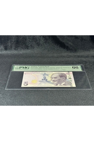 Türk Lirası 5 Tl Tekrarlanan Rakamlar Sn C513 53 53 53 P 222c 2009 Nd2017 Pmg 66 Epq Gem Unc Çi