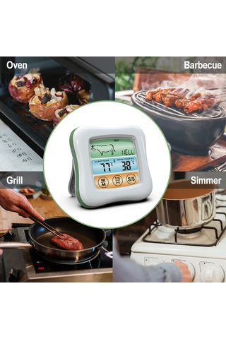 Lemestar Isı Ölçer, 2.6" Renkli Dokunmatik Ekran, Zamanlayıcı, Su Geçirmez Prob, Fırın Ve Mutfak Gıda Sıcaklığı Ölçümü, Beyaz-yeşil Çok Renkli