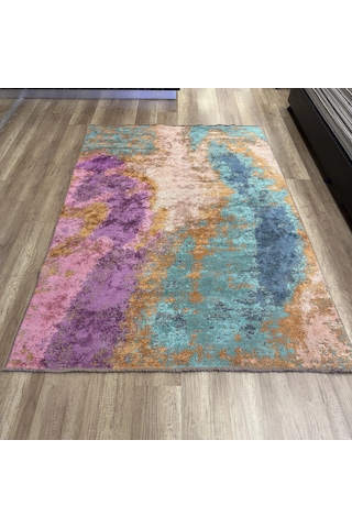 Hoom Rugs Arkaik Plz 01 Eflatun Etnik Renkli Vintage Makine Halısı Çok Renkli