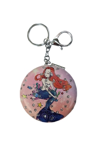 Gigi Panda Anahtarlıklı Taşlı Deniz Kızı Desenli Katlanır Makyaj Aynası