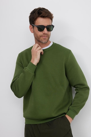 Tudors Unisex Relax Fit Rahat Kesim Pamuklu Yumuşak Dokulu İçi Polarlı Basic Yeşil Bisiklet Yaka Sweatshirt-37019 Yeşil