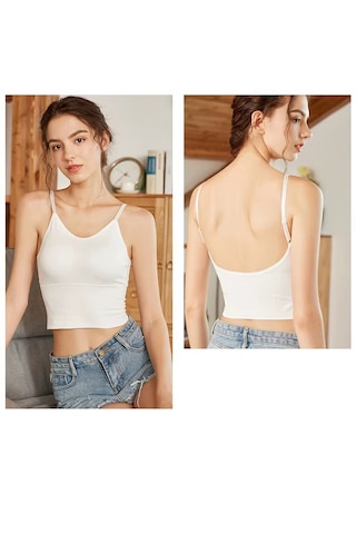Ece's Design İnce Askılı Crop Atlet Soft Dokulu Rahat Bralet Üst W1011 Beyaz