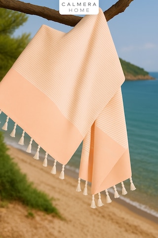 Calmera Çizgili Peştemal Pamuk - Doğal Saçaklı Plaj, Deniz, Havuz, Spa, Sauna, Spor, Seyahat Havlu Somon