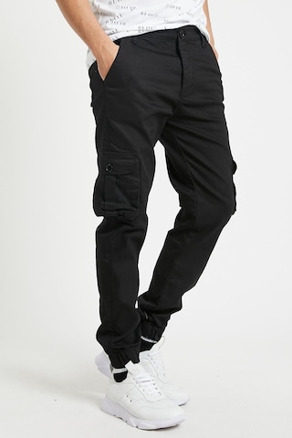 Slim Fit Körüklü Cep Paça Lastikli Esnek Kumaş Erkek Kargo Pantolon Siyah