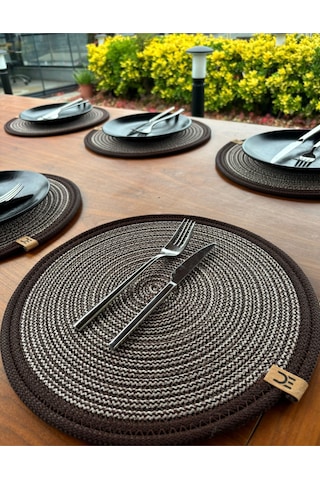 6 Lı Yuvarlak Supla Takımı Kolay Temizlenebilir, Modern Sofralar İçin Siyah - Natural